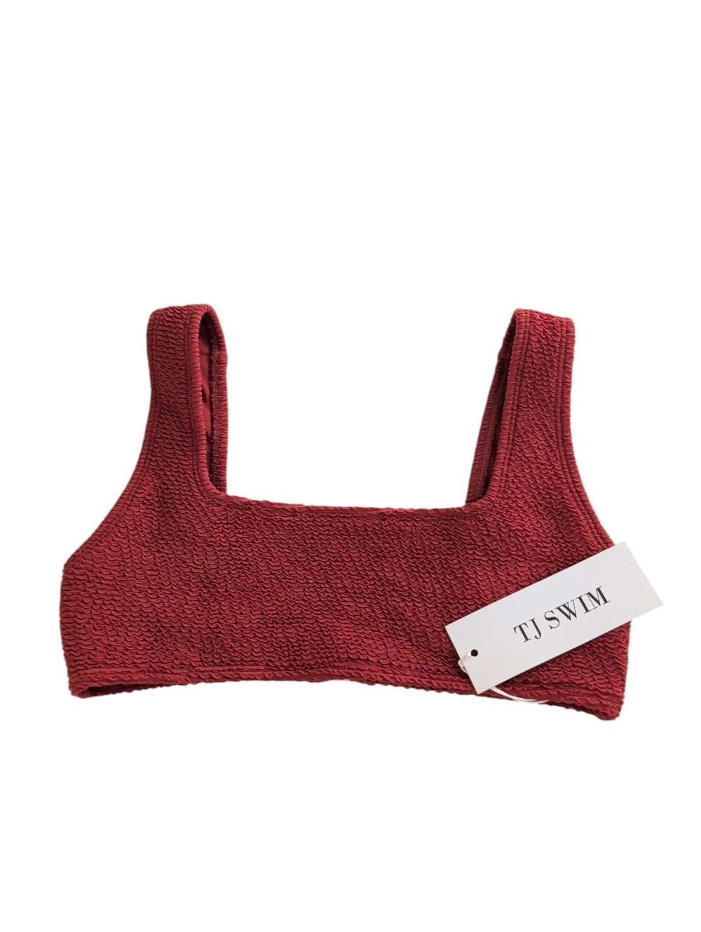 TJ Swim Textured Crinkle Square Neck Bikini Top XS Burnt Orange/Rust Color
